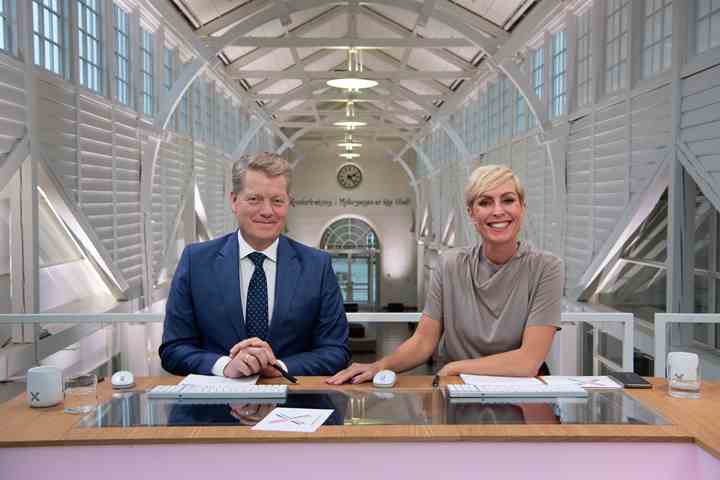 TV 2s landsdækkende valgaften tirsdag blev sendt på TV 2 NEWS med værterne Troels Mylenberg og Cecilie Beck, der her er fotograferet ved 'SuperSøndag' forleden. (Foto: Ebbe Rosendahl / TV 2)