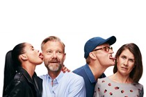 Lene Nystrøm, Casper Christensen, Frank Hvam og Mia Lyhne i 'Klovn - tilbage til hverdagen'