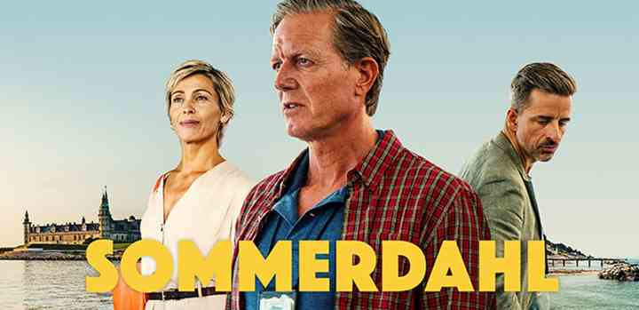 Når 'Sommerdahl' vender tilbage med en sæson 2, bliver det fortsat med Peter Mygind (i midten), André Babikian og Laura Drasbæk i hovedrollerne. (Foto: Mike Kollöffel / TV 2)