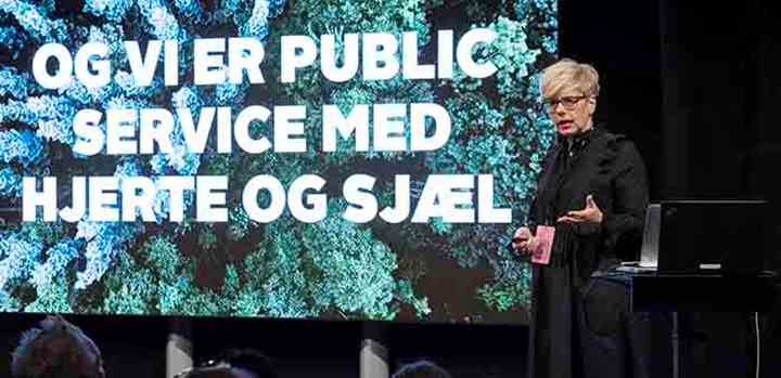 TV 2s programdirektør, Lotte Lindegaard, på Producenternes Dag: - I 2019 meldte vi os ind i klimakampen, og vi melder os ikke ud. Tiden er til, at vi godt tør tage et ansvar og være en del af en løsning. (Fotos: Ebbe Rosendahl / TV 2)