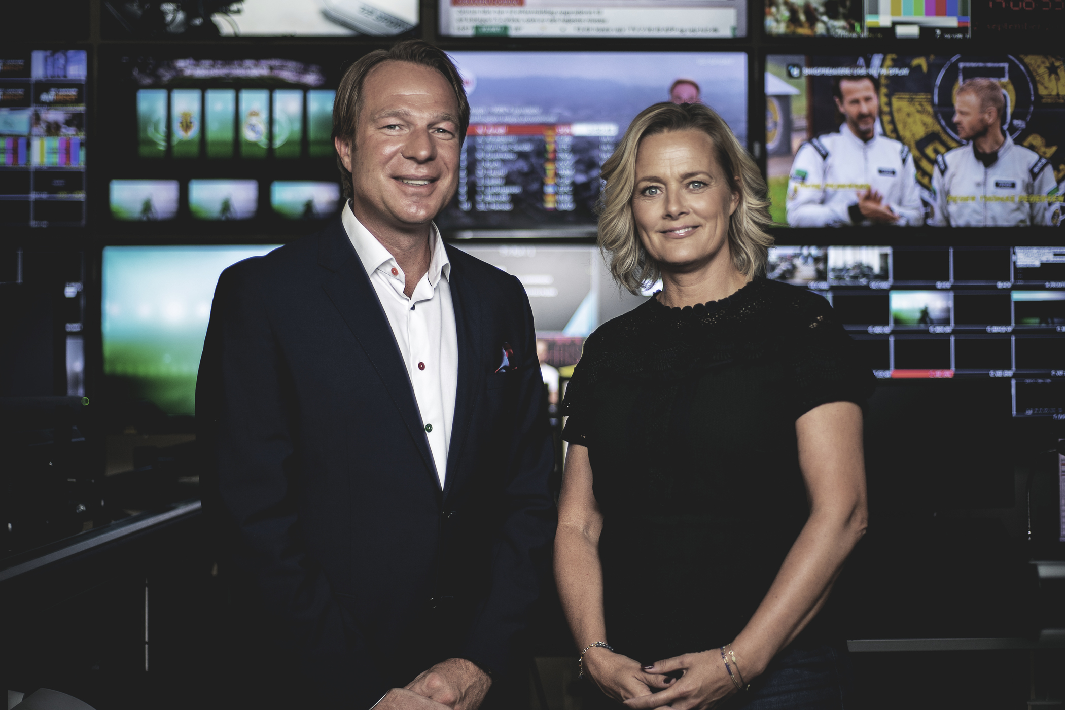 TV 2s sportschef, Frederik Lauesen, sammen med TV 2s administrerende direktør, Anne Engdal Stig Christensen. (Foto: Jens Wognsen / TV 2)