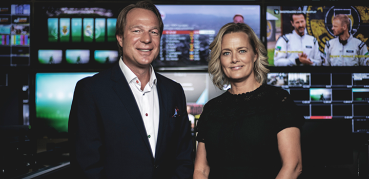 TV 2s sportschef, Frederik Lauesen, sammen med TV 2s administrerende direktør, Anne Engdal Stig Christensen, i forbindelse med premieren på TV 2 SPORT X. (Foto: Jens Wognsen / TV 2)
