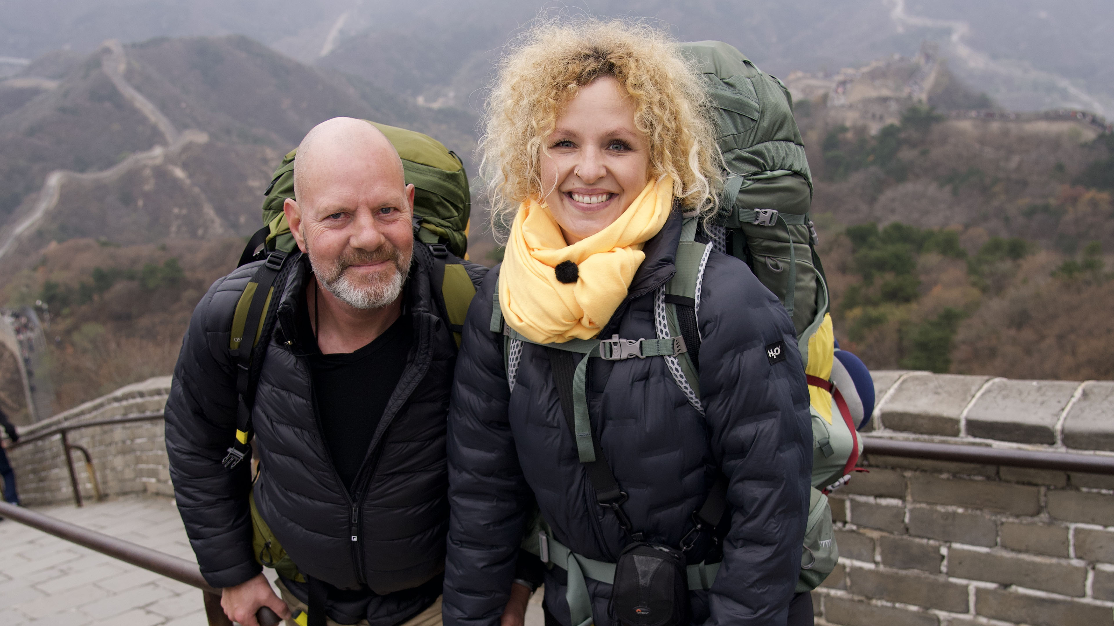 Mette og Michael fra Gult hold på den kinesiske mur