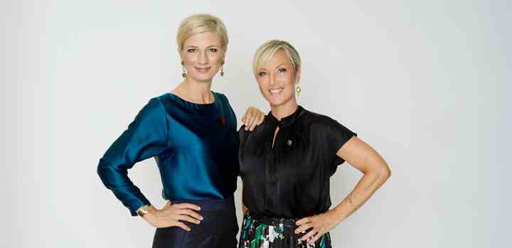 Louise Wolff (tv.) og Natasja Crone er to af aftenens værter, når Knæk Cancer-ugen kulminerer lørdag 30. oktober med indsamlingsshowet ’Knæk Cancer Live’. (Foto: Marie Hald / TV 2)