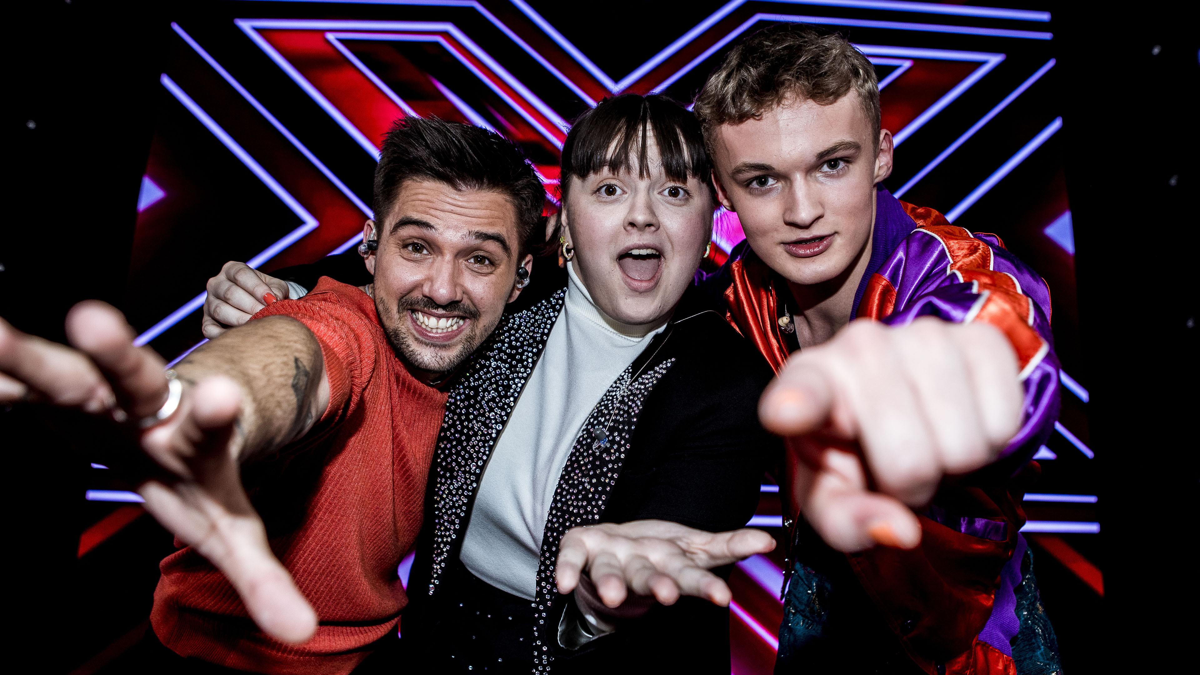 De tre finalister, 'X Factor, 2022. Fra venstre: Kári, Tina og Mads Moldt. 