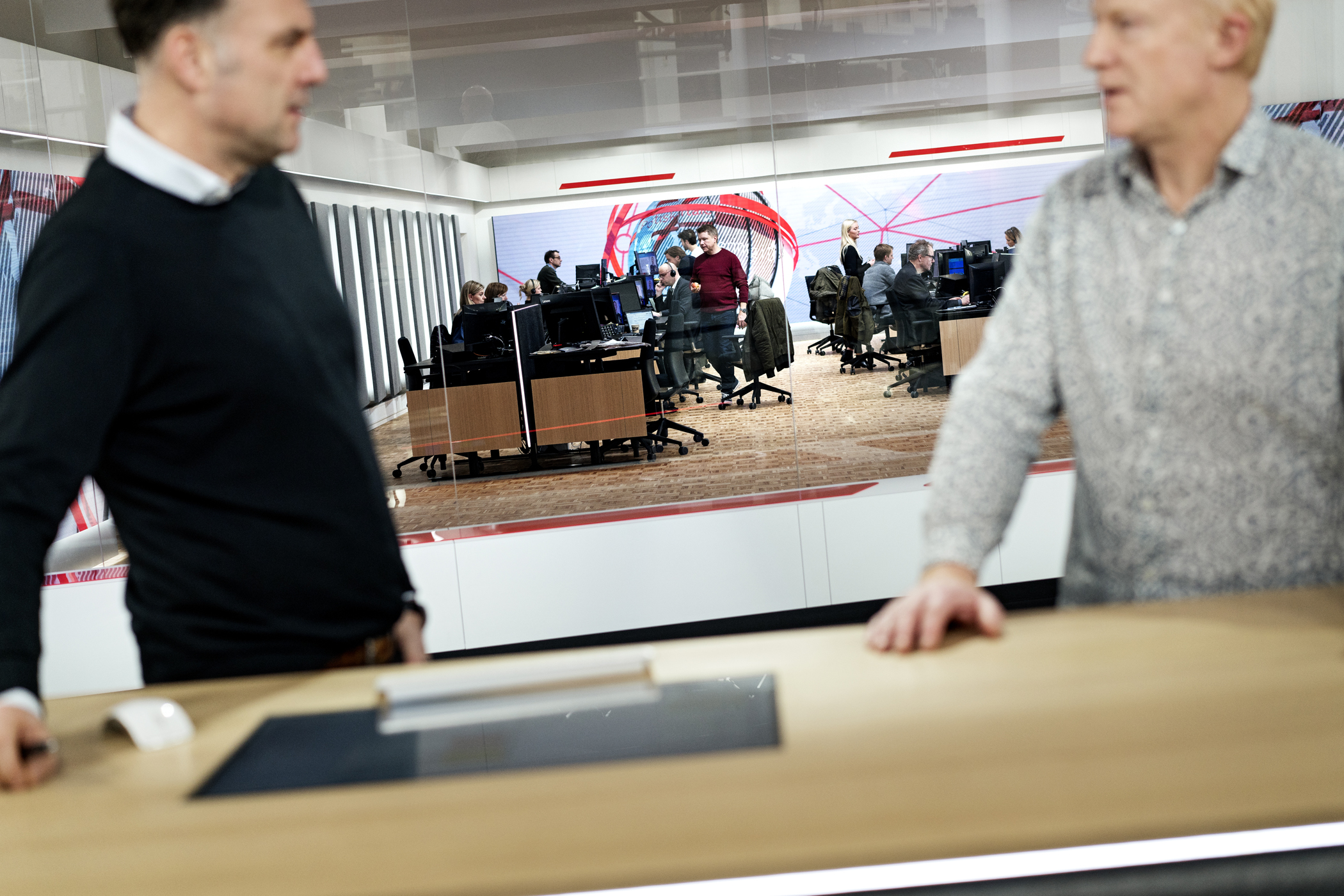 Fra TV 2s nyhedsstudie på Kvægtorvet i Odense. TV 2 udsendte i 2020 flere nyhedsudsendelser end nogensinde tidligere. (Foto: Agnete Schlichtkrull / TV 2)