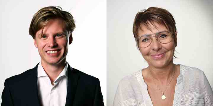 Anders Køpke Christensen og Dorte Callesen er værter i valgstudiet på TV SYD, hvor de får besøg af blandt andre tidligere borgmestre fra Syd- og Sønderjylland. (Foto: TV SYD)